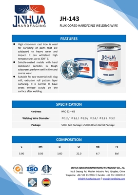 High Chromium Cast Iron JH-143 Flux Cored Hardfacing Welding Wire For Raw Material Mill, Slag Mill